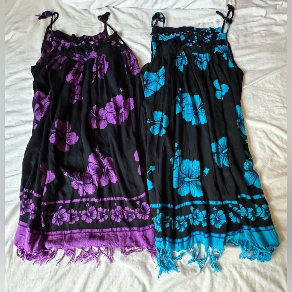 Set Honolulu Floral Black Dresses with Purple and Blue Accents